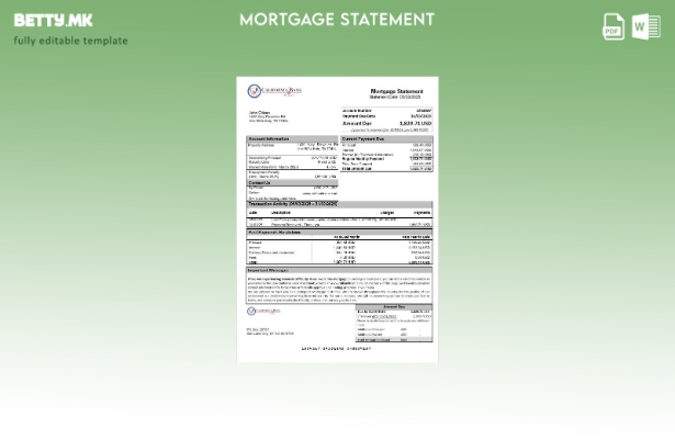 модерен стил USA California Bank Trust изјава за хипотека во шаблон за формати W